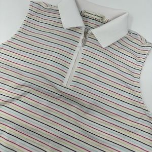 FAIRWAY & GREENE Golf 1/4 Zip Shirt Womens Sz S Colored Stripes Sleeveless T0
